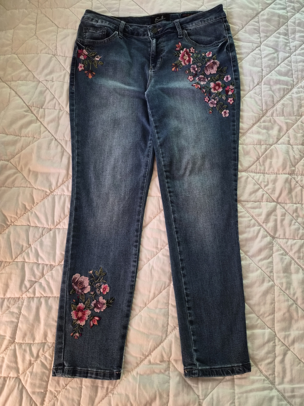 Earl - Floral Embroidered Skinny Ankle Jeans- Size 12 - Picture 2 of 11